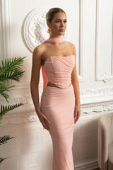 Conjunto – Saia Longa de Cintura Alta + Top Justo Bandage, Look Elegante para Festa