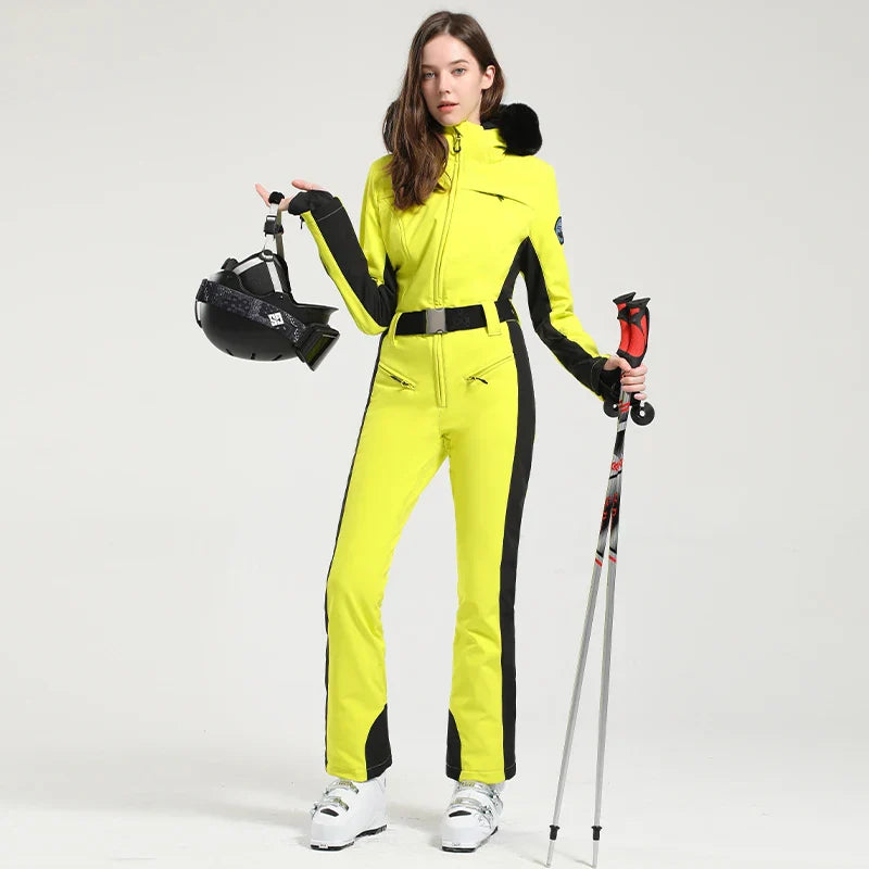 Macacão de Esqui Feminino GSOU SNOW – Peça Única, Acolchoado, Impermeável, Respirável e à Prova de Vento