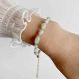 Pulseiras Pedras Naturais (Quartzo Rosa, Ágata) com Corrente Dourada, Estilo Bangle