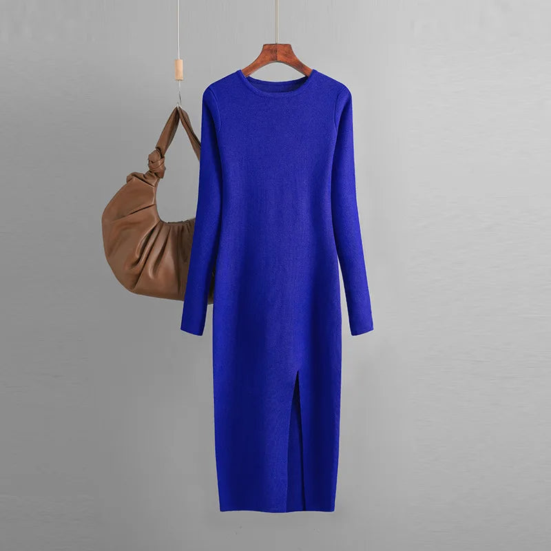 Vestido Suéter Feminino Inverno – Midi Justo em Tricô Grosso