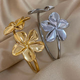 Bracelete de Aço Inoxidável Dupla Flor - Bracelete Floral Metal Dourado, à Prova D'Água, Joia para Festa