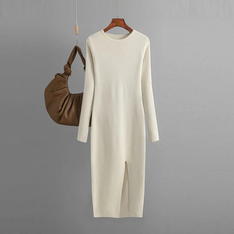 Vestido Suéter Feminino Inverno – Midi Justo em Tricô Grosso