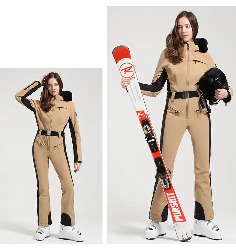 Macacão de Esqui Feminino GSOU SNOW – Peça Única, Acolchoado, Impermeável, Respirável e à Prova de Vento
