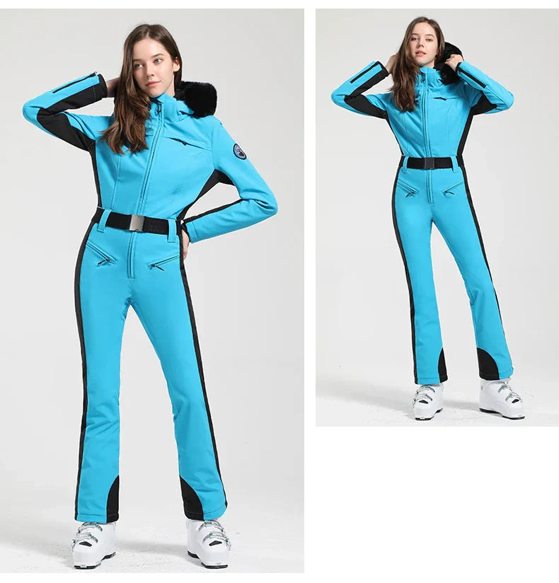 Macacão de Esqui Feminino GSOU SNOW – Peça Única, Acolchoado, Impermeável, Respirável e à Prova de Vento
