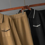 Conjunto Feminino - Estilo Francês em Tricô com Gola Polo e Calça Longa