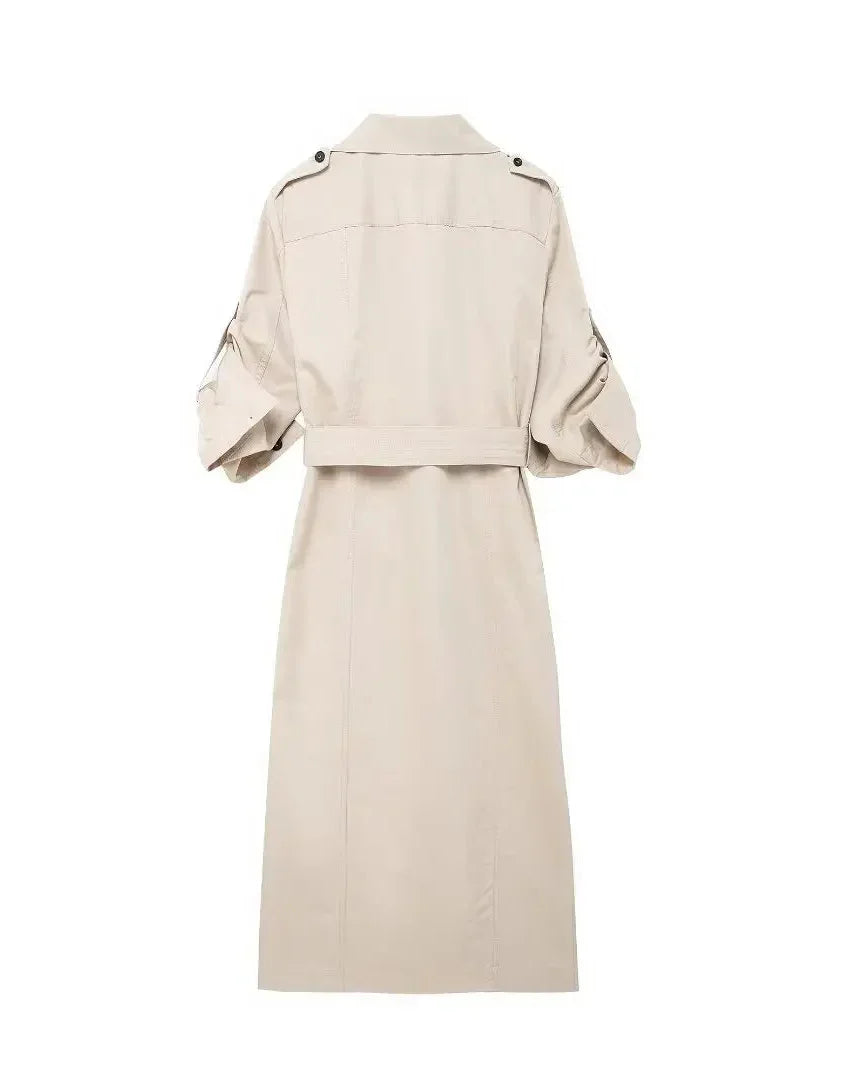 Vestido Chemise Feminino Estilo – Manga Longa, Gola Slim