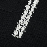 Vestido Bicolor – Decote V, Manga Longa, Slim Fit com Bolsos Bordados