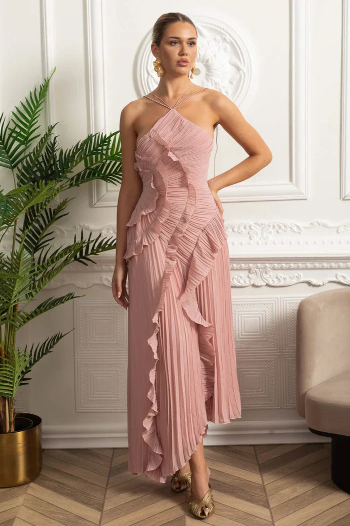 Vestido Sexy Assimétrico e Decote nas Costas