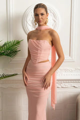 Conjunto – Saia Longa de Cintura Alta + Top Justo Bandage, Look Elegante para Festa