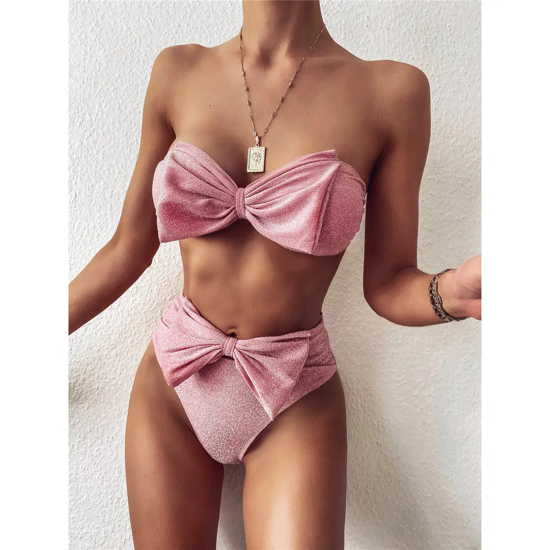Biquíni Tomara Que Caia com Laço e Lamê - Glamour e Elegância