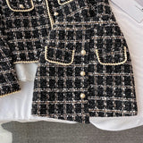 ConjuntoTweed Xadrez – Blazer Manga Longa + Saia A-Line Assimétrica