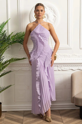 Vestido Sexy Assimétrico e Decote nas Costas