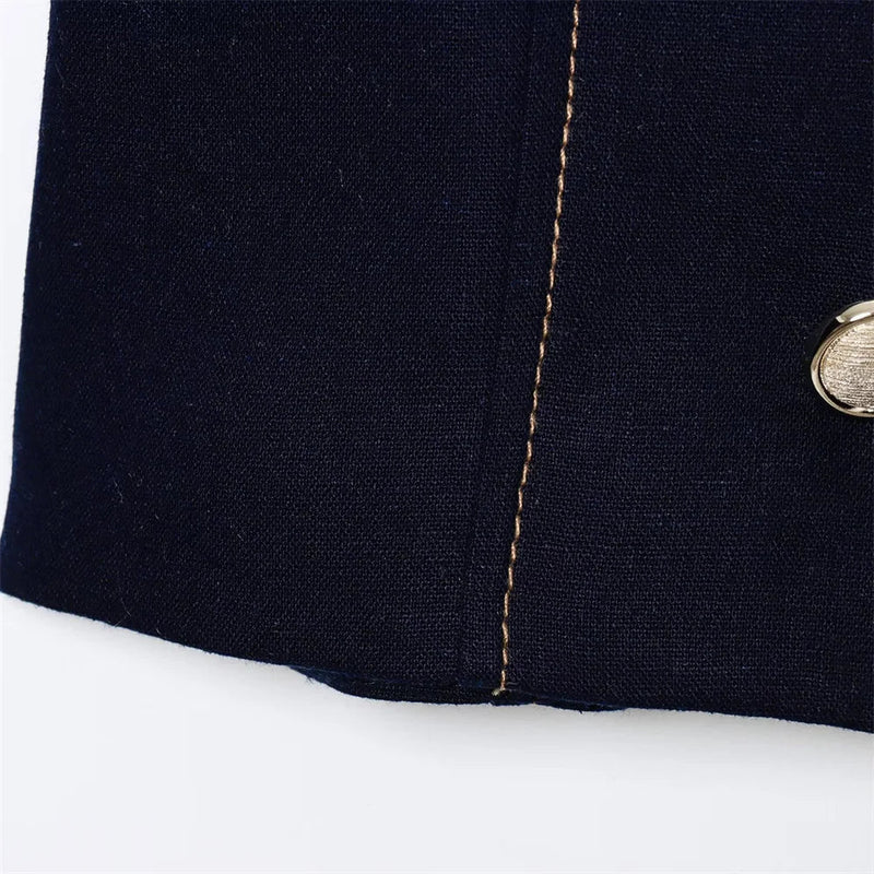 Conjunto Feminino – Blazer Curto com Botões Decorativos e Calça Reta Casual |