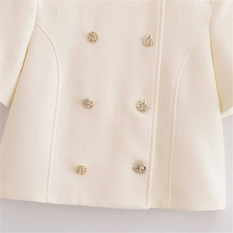 Conjunto Feminino Elegância Clássica – Blazer Transpassado com Botões Duplos e Calça de Cintura Alta