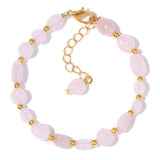 Pulseiras Pedras Naturais (Quartzo Rosa, Ágata) com Corrente Dourada, Estilo Bangle