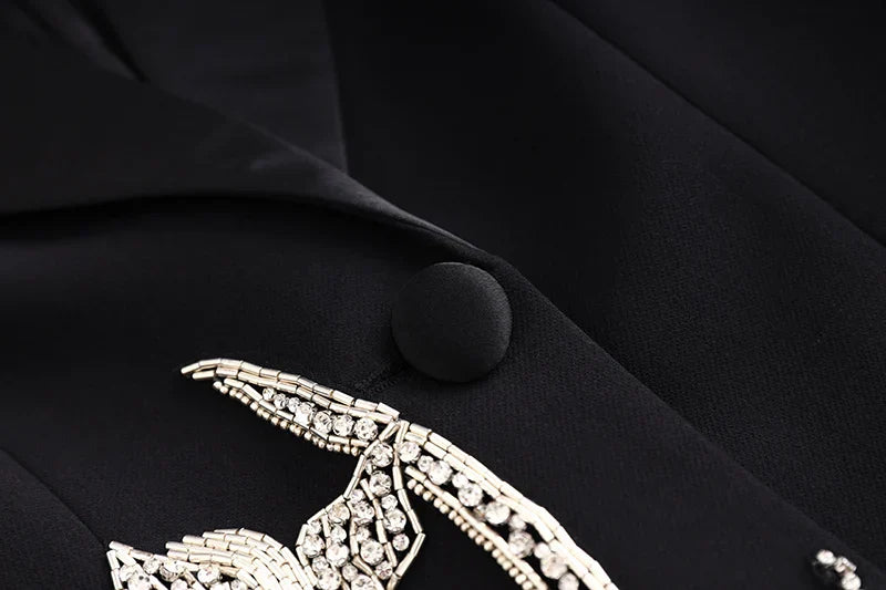 Blazer/Vestido Com bordado em Cristais - Com lapela em cetim