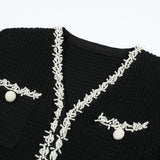 Vestido Bicolor – Decote V, Manga Longa, Slim Fit com Bolsos Bordados