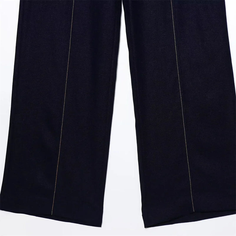 Conjunto Feminino – Blazer Curto com Botões Decorativos e Calça Reta Casual |