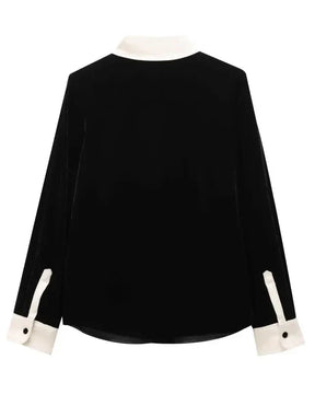 Conjunto em Veludo com Camisa de Manga Longa e Calça – Design Elegante com Detalhes Laterais