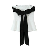 Blusa Sem Alças com Laço - Top Cropped Branco Estilo Chic