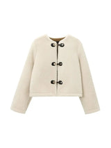 Casaco Feminino de Pelúcia Grossa com Fecho Frontal e Mangas Longas