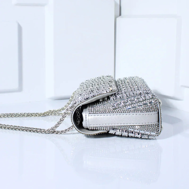 Bolsa Glamour Prateada com Brilho de Strass