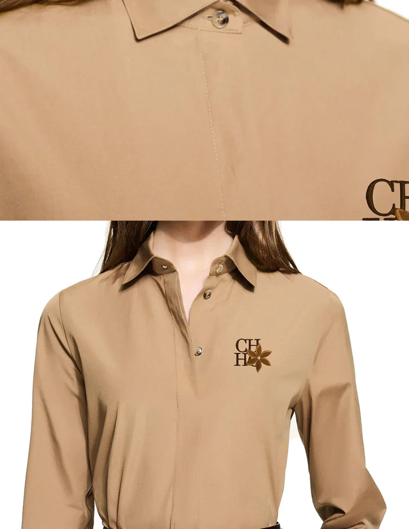 Conjunto CHCH – Camisa Bordada + Saia Midi Plissada Casual Chic