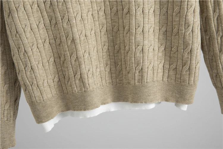 Conjunto Feminino Outono – Blusa Gola Lapela Estilo Camadas com Calça de Cintura Alta