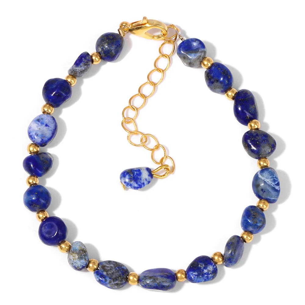 Pulseiras Pedras Naturais (Quartzo Rosa, Ágata) com Corrente Dourada, Estilo Bangle