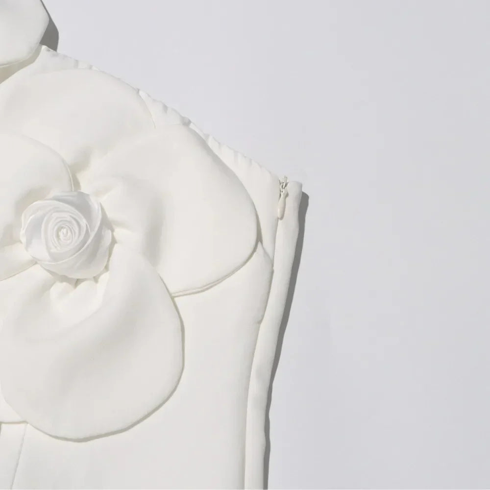Vestido de Flores 3D – Sem Mangas, Elegância e Sofisticação