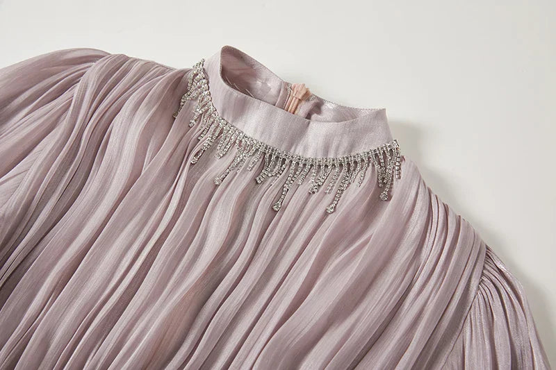 Vestido de Verão SEDA – Luxo Francês, Franjas, Pregas e cristais