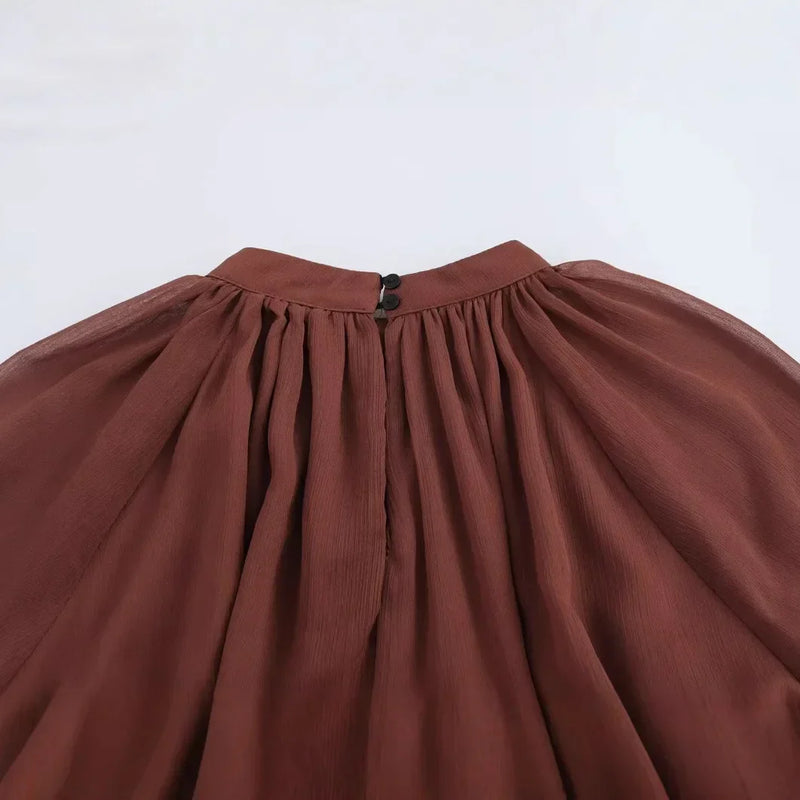 Vestido Elegante com Babados – Manga Longa, Alças Ajustáveis e Bainha Irregular