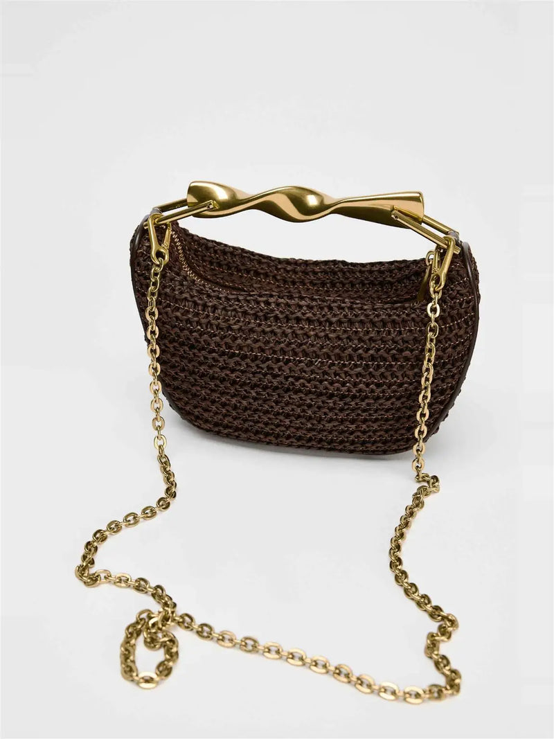 Bolsa Estilo Retrô Elegante, Alça de Corrente Metálica, Transversal Pequena e Sofisticada