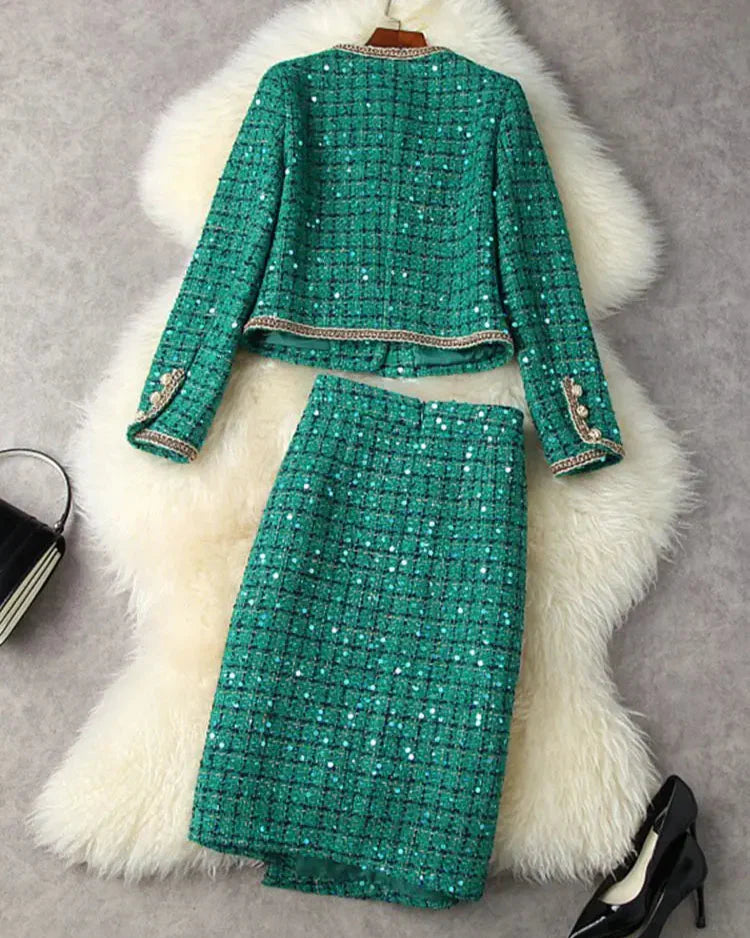 Conjunto Tweed com Saia e Blazer – Elegância e Sofisticação