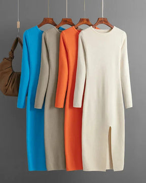Vestido Suéter Feminino Inverno – Midi Justo em Tricô Grosso