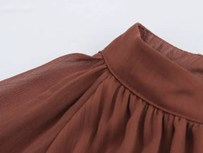 Vestido Elegante com Babados – Manga Longa, Alças Ajustáveis e Bainha Irregular
