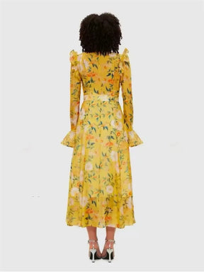Vestido Longo Floral com Manga Flare – Elegância Atemporal