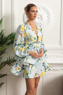 Vestido – Vintage, Decote V, Manga Lanterna, Saia Plissada