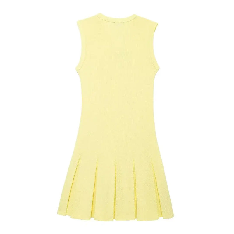 Mini Vestido Modal Plissado de Malha com Gola Redonda