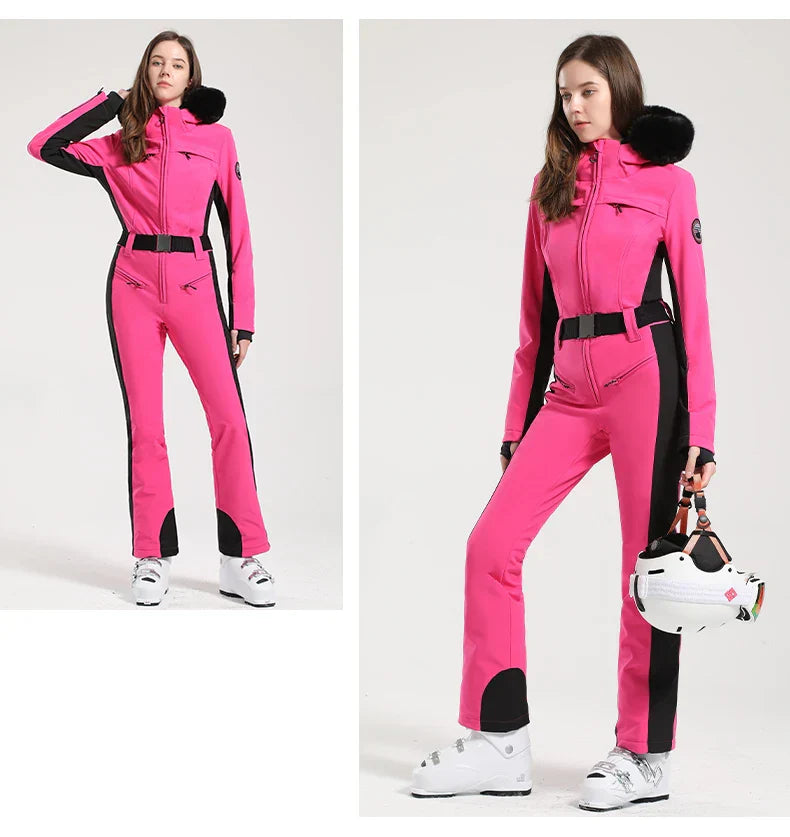 Macacão de Esqui Feminino GSOU SNOW – Peça Única, Acolchoado, Impermeável, Respirável e à Prova de Vento