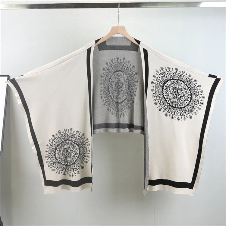 Conjunto Feminino 3 Peças em Tricô – Blusa, Pashmina e Calça Pantalona Cintura Alta