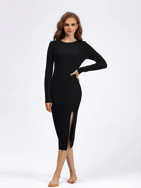 Vestido Suéter Feminino Inverno – Midi Justo em Tricô Grosso
