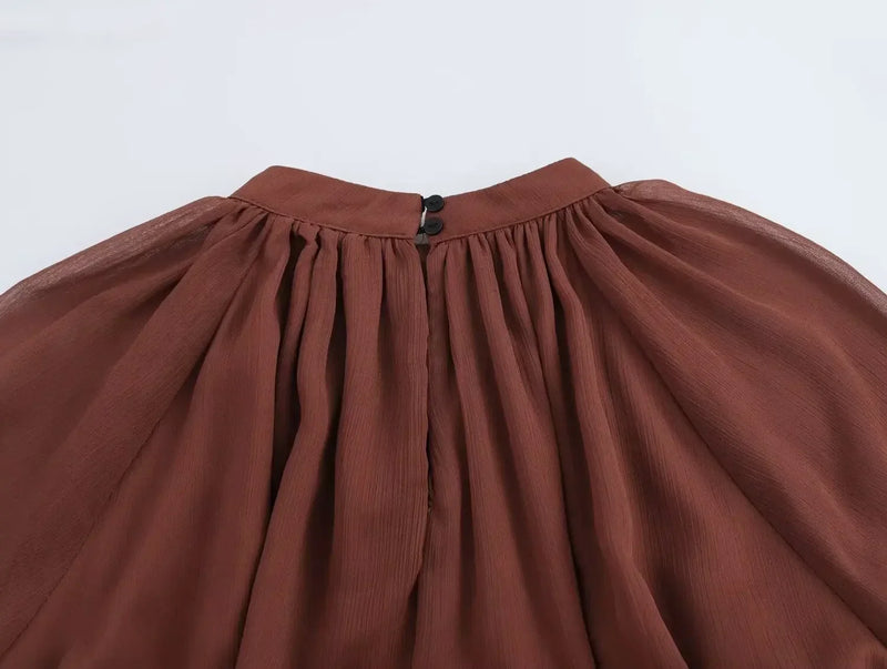 Vestido Elegante com Babados – Manga Longa, Alças Ajustáveis e Bainha Irregular