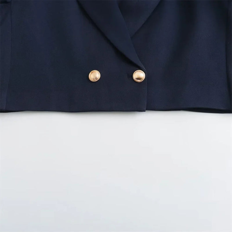 Conjunto Elegante – Blazer Curto com Botões Decorativos e Calça Pantalona