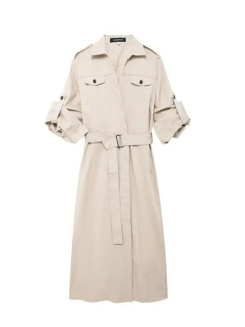 Vestido Chemise Feminino Estilo  – Manga Longa, Gola Slim