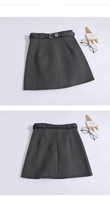 Saia de Lã com Cinto – Modelo A-Line Cintura Alta, Elegante