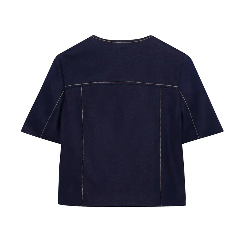 Conjunto Feminino – Blazer Curto com Botões Decorativos e Calça Reta Casual |